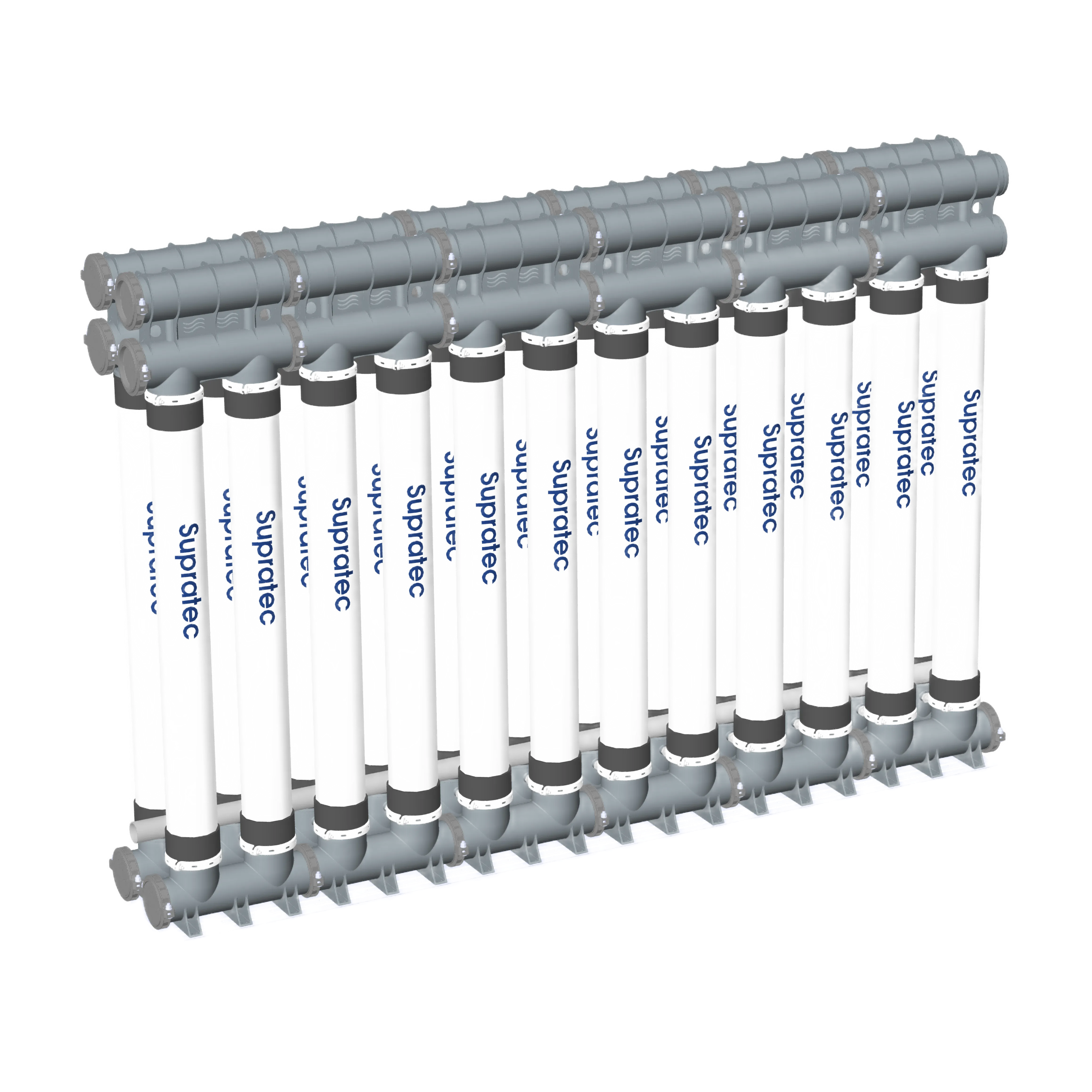 Pressurized hollow fiber membrane module side view