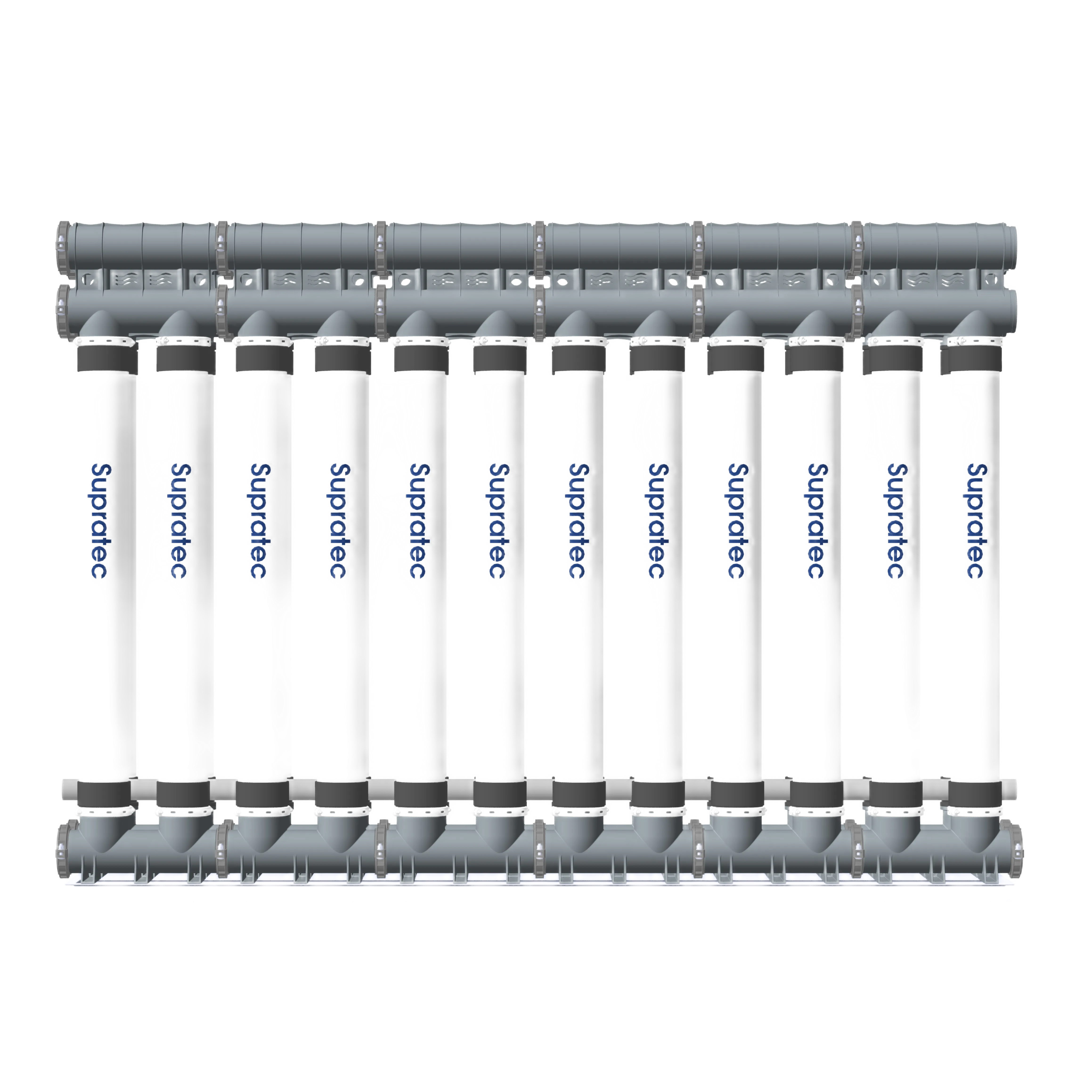 Pressurized hollow fiber membrane module detail view